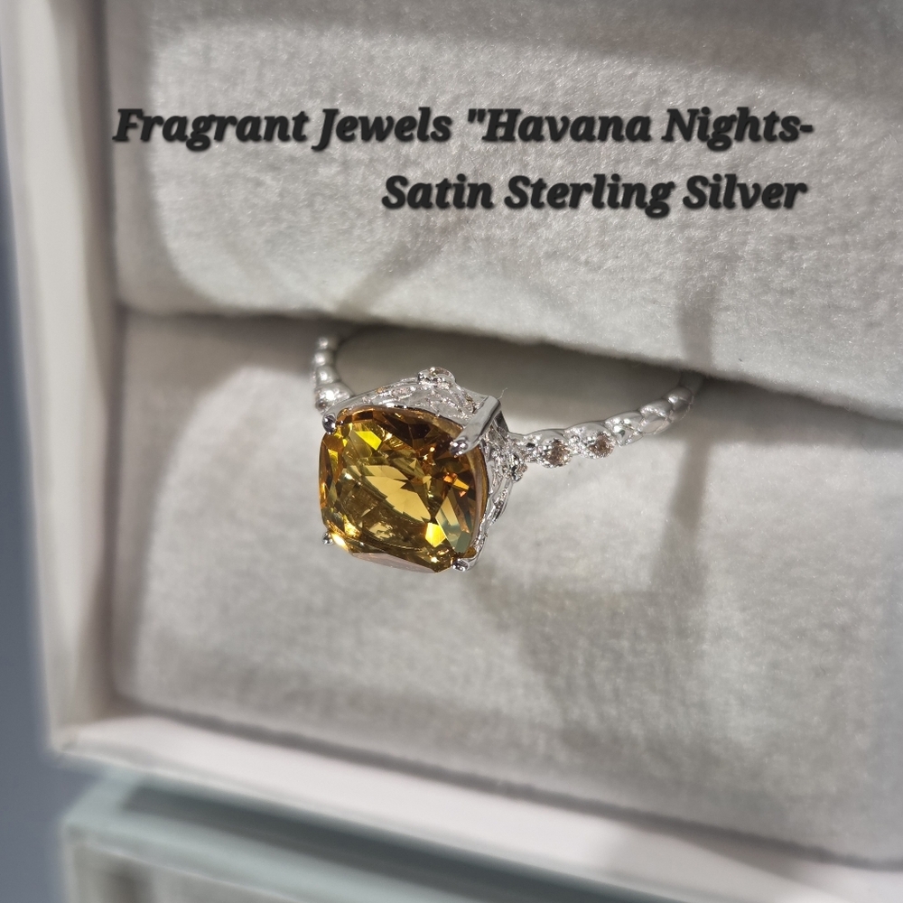 Fragrant Jewels "Havana Nights Satin" Sterling Silver Ring W/ Swarovski Crystal
